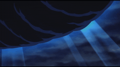 a painting of a cloudy sky with a large black object in the background