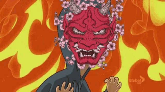 a cartoon of a person wearing a demon mask