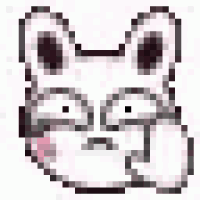 a pixel art of a rabbit with a sad face and a hand on its face .