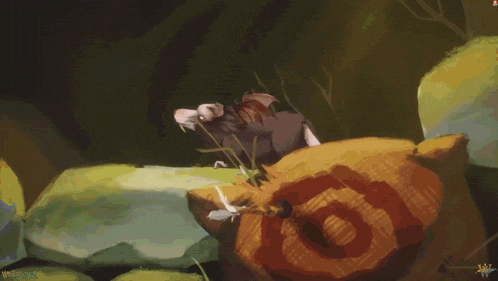 a cartoon drawing of a boy with a bow and arrow in a field