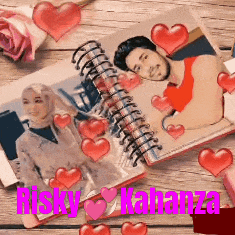 a picture of a man and a woman is surrounded by hearts and the words risky kahana