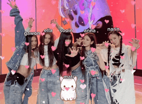 a group of girls are posing for a picture and one of them has the name mati written on it