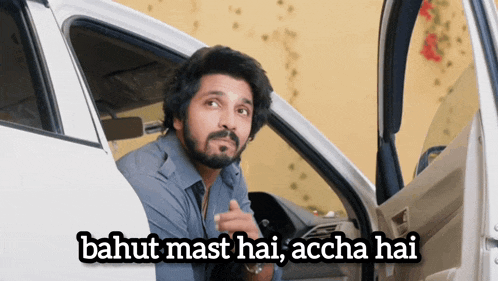 a man in a car with the caption bahut mast hai