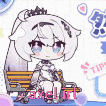 a cartoon girl is sitting on a bench with the word axel written on the bottom