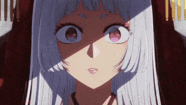 a close up of a anime girl with white hair