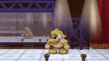 a cartoon character is standing in front of a screen that says ' x '