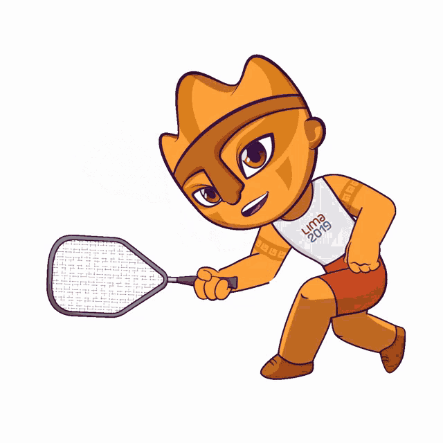 a cartoon drawing of a person holding a tennis racquet with the year 2019 on his shirt