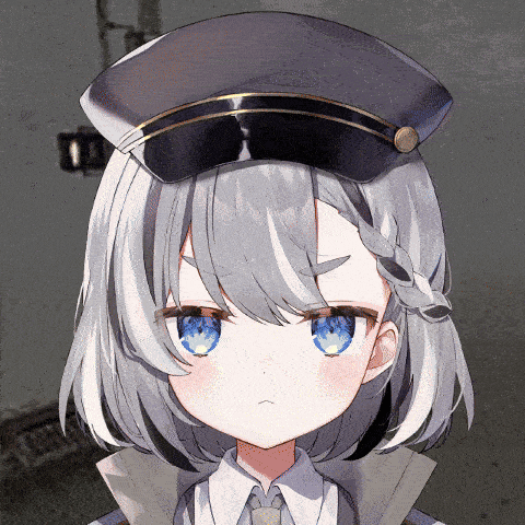 a girl with gray hair and blue eyes wears a hat