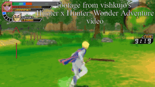 footage from vishkujo 's hunter x hunter wonder adventure video is shown