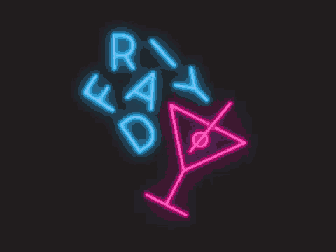 a neon sign that says ' ray day ' and a martini glass