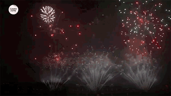 fireworks are displayed in the night sky with a country living logo in the corner