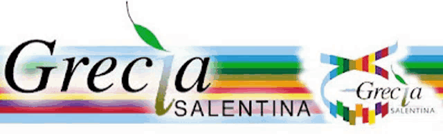 a colorful logo for greca salentina with a green leaf in the middle