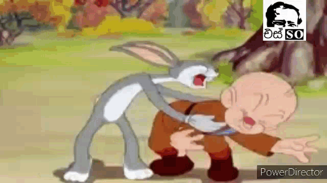 bugs bunny is attacking a man in a cartoon .