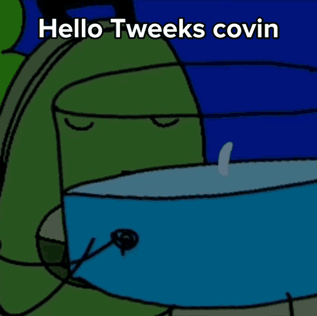 a cartoon character says hello tweeks covin with a shark in his mouth