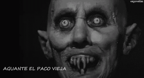a black and white photo of a monster with the words aguante el paco vieja written below it