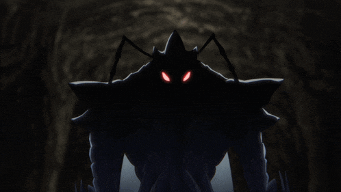 a cartoon drawing of a monster with red eyes