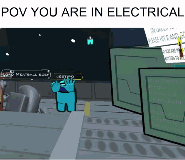 among us game that says " pov you are in electrical " on the top