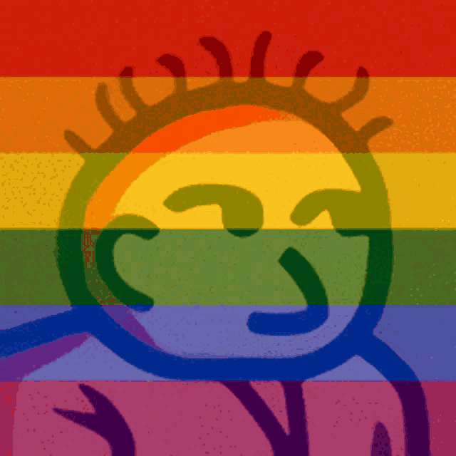 a rainbow colored background with a drawing of a sun