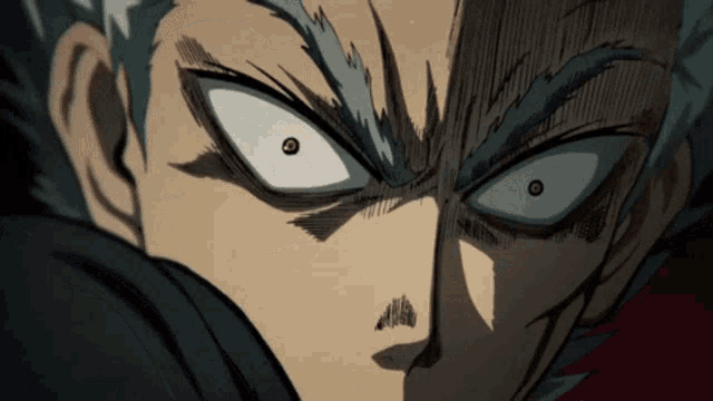 a close up of a cartoon character 's face with a white eye