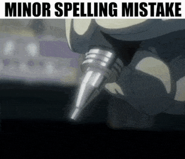 a person is holding a pen with the words minor spelling mistake written below it