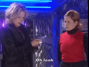 two women standing next to each other with the words " it 's got three settings "