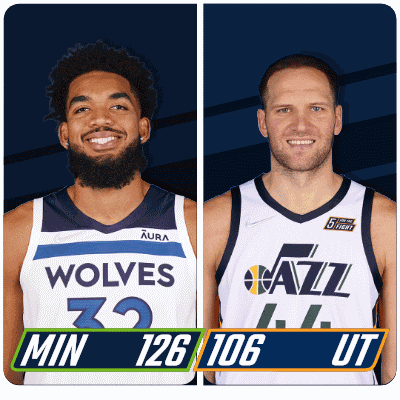 two basketball players from the wolves and jazz are shown