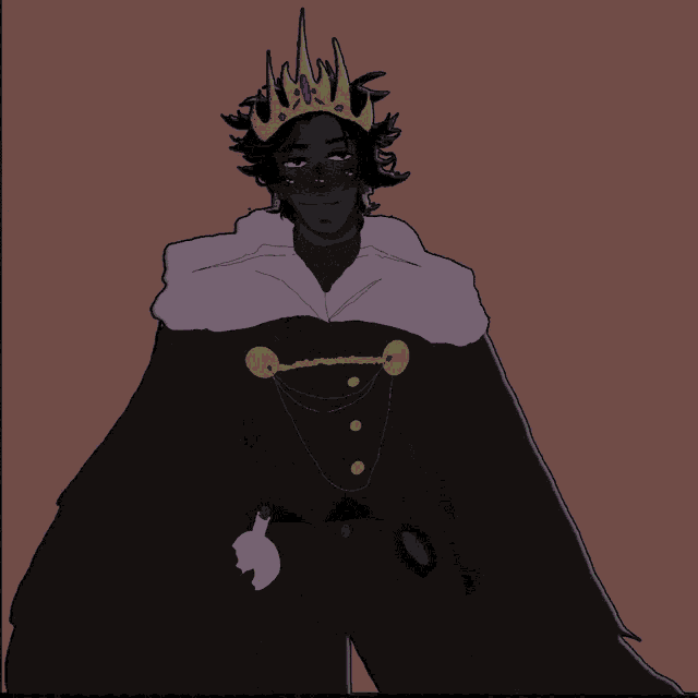 a drawing of a person wearing a crown and a cape