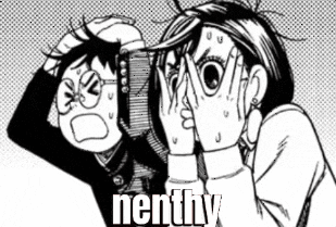 a black and white drawing of a boy and a girl covering their faces .