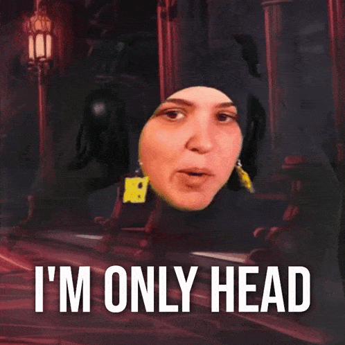 a picture of a woman wearing headphones with the words i 'm only head