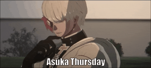 a cartoon of a man with the words asuka thursday written on the bottom