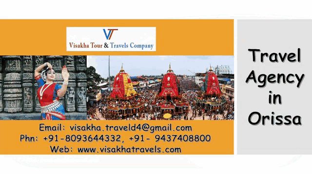 a travel agency in orissa is advertised with a picture of a woman