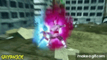 a screenshot of a video game with a purple and blue explosion .