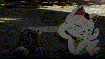 a cartoon cat is laying down on the ground