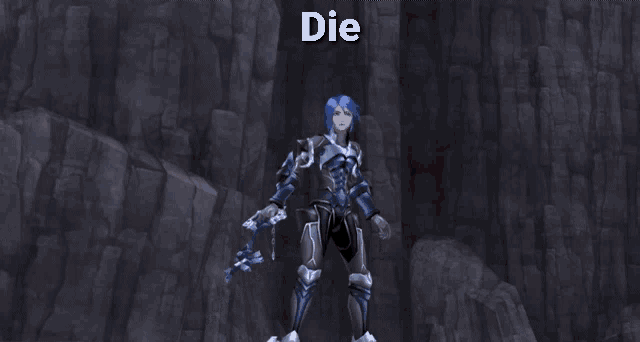a video game character is sitting on a wall with the word die above him