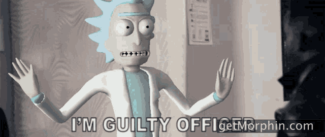 a cartoon character says " i 'm guilty officer " in front of a man