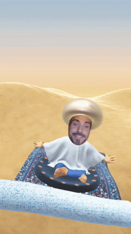a cartoon of a man sitting on a carpet with a mushroom on his head