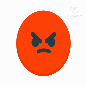 a red circle with an angry face and the words kinemaster below it