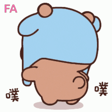 a cartoon of a bear wearing a blue hat with the letters fa on it
