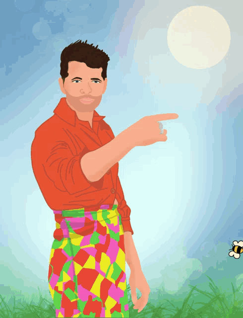 a cartoon of a man pointing at something
