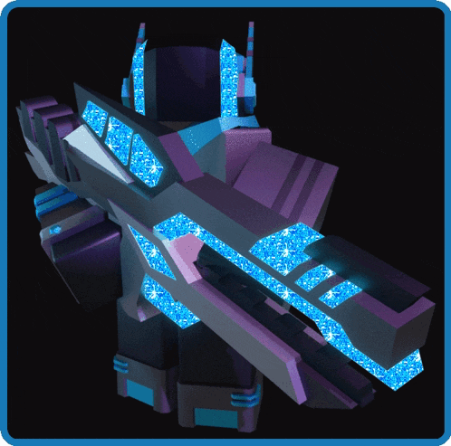 a 3d model of a robot with a purple and blue weapon