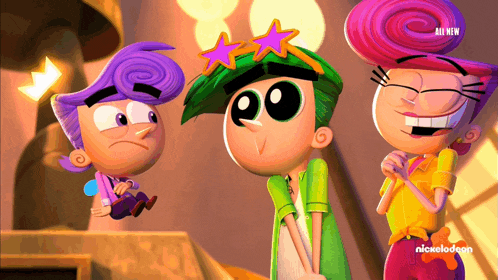 a nickelodeon ad shows three cartoon characters standing next to each other