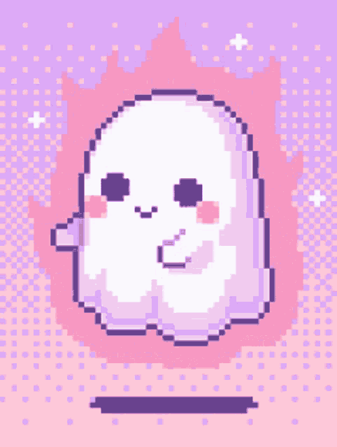 a pixel art illustration of a ghost with a purple background