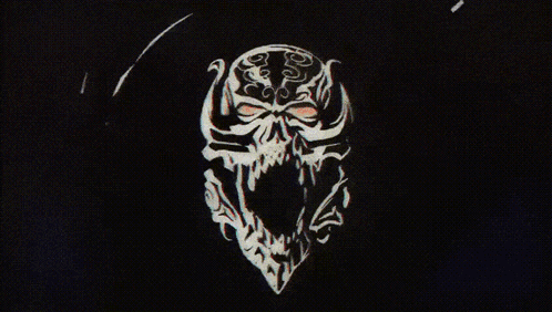a drawing of a skull on a black background with a circle around it