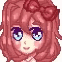 a pixel art drawing of a girl with pink hair and a bow on her head .
