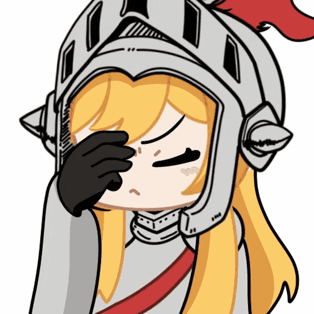 a cartoon drawing of a girl wearing a knight 's helmet