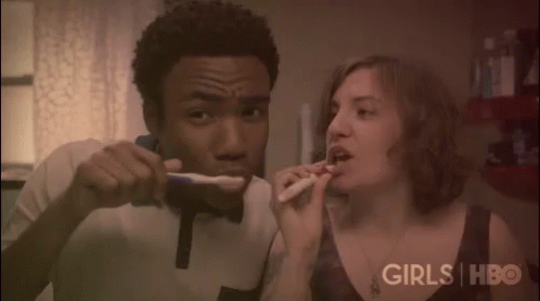 Mornings Like GIF - Donald Glover Lena Dunham Brushing Teeth GIFs