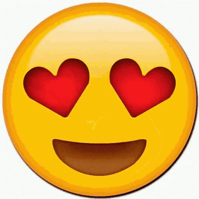 a yellow smiley face with hearts in its eyes