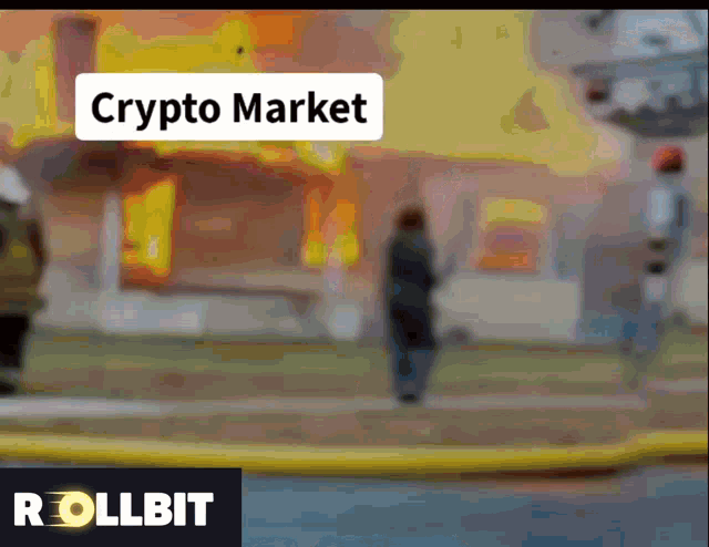 a blurred image of people walking in front of a crypto market