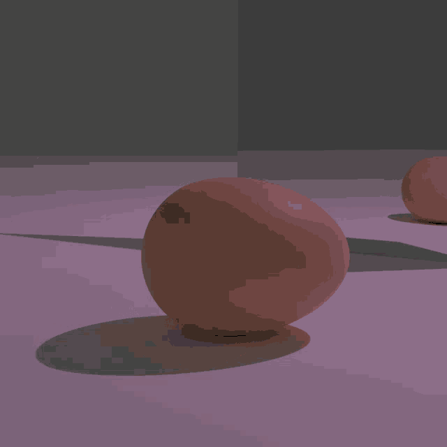 two balls on a pink surface with a shadow on the floor