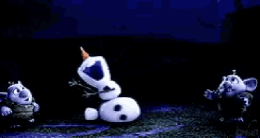 a group of cartoon characters are standing in a field and one of them has a carrot on its head